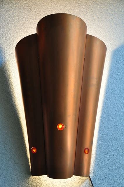 Pair of Art Deco style copper wall sconces with jewel accents ...