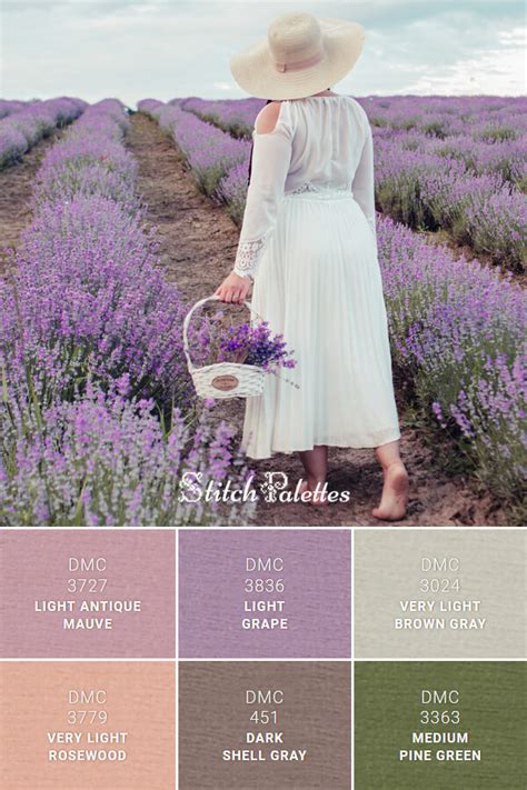 Purple Lavender Field - Embroidery Color Palette (With Thread Codes)