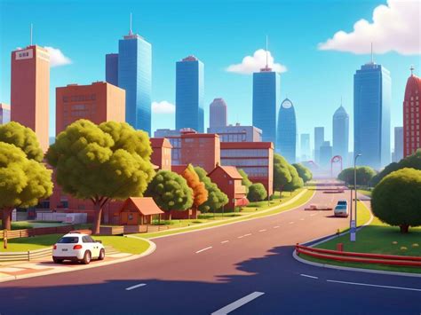 3D Animation Style Free vector City scene with landscape car and ...