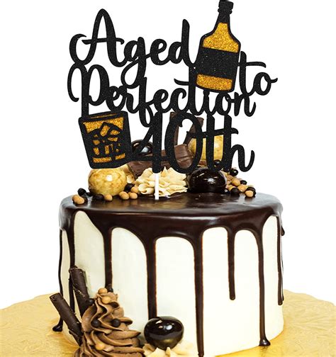 Buy Aged To Perfection 40th Birthday Cake Topper - Whiskey 40th Birthday Black Glitter Cake ...