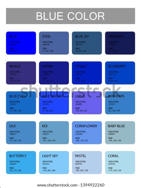 Blue Color Codes Names Selection Colors Stock Vector (Royalty Free) 1394922260 | Shutterstock