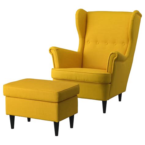 STRANDMON wingback chair and footstool, Skiftebo yellow - IKEA