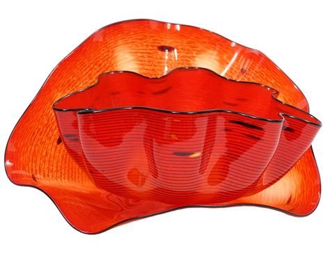 Lot - Dale Chihuly 2 Piece Red Art Glass Bowls