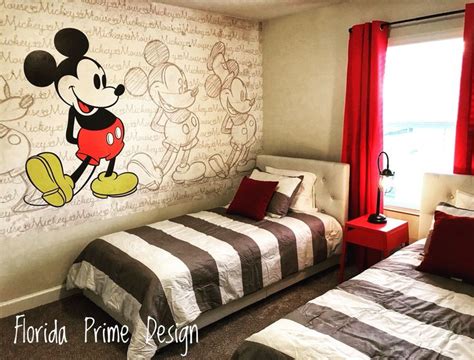 Mickey Mouse Themed Bedroom with Wall Mural! | Mickey mouse kids room ...