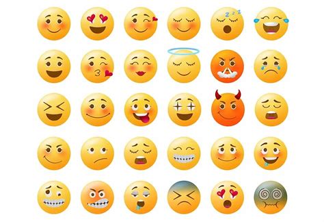 Emojis Smiley Emoticon Vector Emoji Avatar Character Face In Hungry, Silly, In Love, Happy And ...