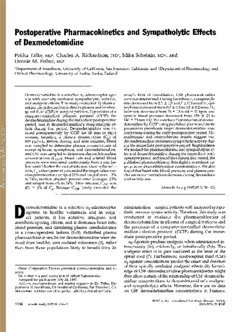 (PDF) Postoperative Pharmacokinetics and Sympatholytic Effects of Dexmedetomidine | Mika ...