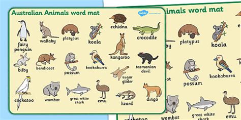 Australian Animals Word Mat - Australian animals, word mat