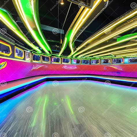 Retro Roller Skating Rink: a Recreation Room with a Retro Roller Skating Rink Featuring Neon ...