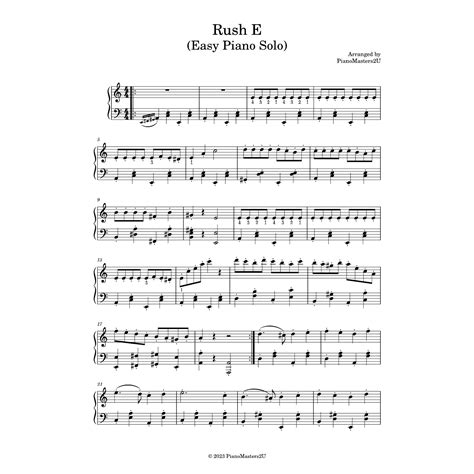 Rush E EASY Piano Solo Arrangement Sheet Music Download Printable PDF 2 Pages Playable Version ...