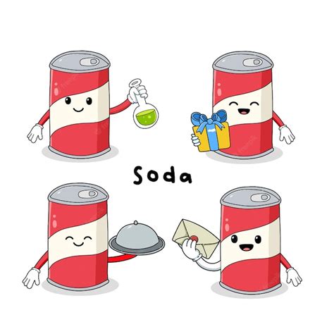 Premium Vector | Set of cute soda cartoon mascot characters