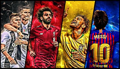 four different soccer players are depicted in this collage