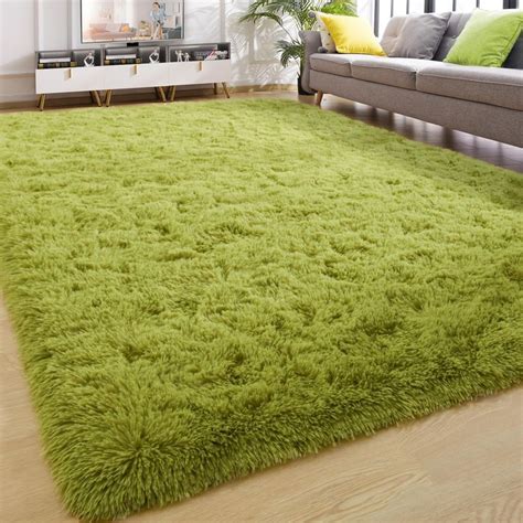 YJ.GWL Soft Area Rugs for Bedroom Living Room Plush Fluffy Rug 4x6 Feet, Green Shag Rug Carpet ...