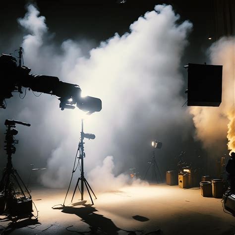 Premium AI Image | Photo professional lighting equipment on the movie set with smoke in the air