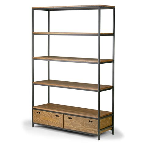 Alta Brown Pine Wood Display Shelf Etagere Metal Frame Bookcase with ...