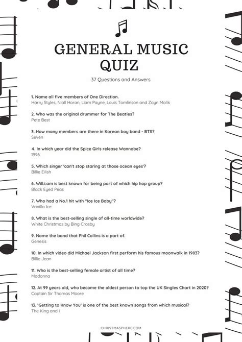 Music Trivia Quiz - 37 Fun Questions and Answers For All Ages | Music ...