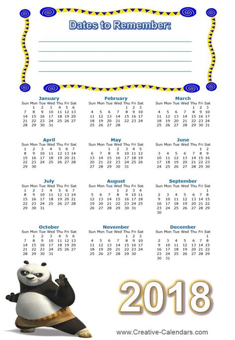 Free printable Kung Fu Calendars