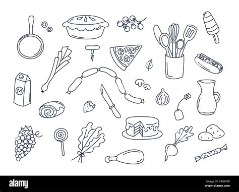 Culinary doodles vector set of isolated cooking elements. Doodle illustrations collection of ...