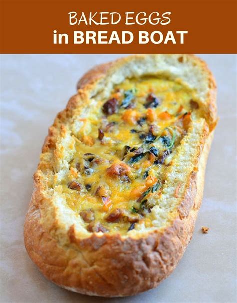 Baked Eggs in Bread Boat filled with eggs, sausage, vegetables, and cheese is the best way to ...