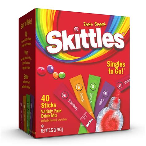 (40 Packets) Skittles Variety Pack Sugar Free, On-The-Go, Caffeine Free, Powdered Drink Mix ...