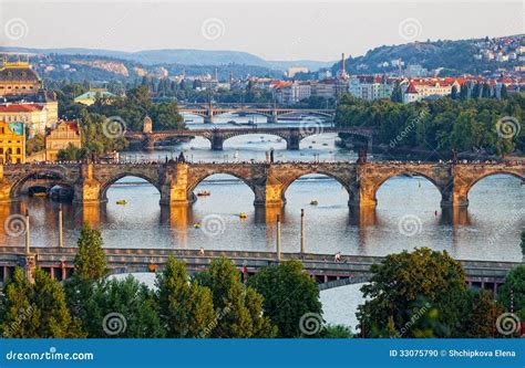 View of the Vltava River and the Bridges Stock Photo - Image of ...