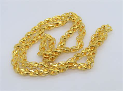 Vintage 24K 980 Gold Link Chain Necklace 18'' Gold Cuban Link Chain, Cuban Link Chain Necklaces ...