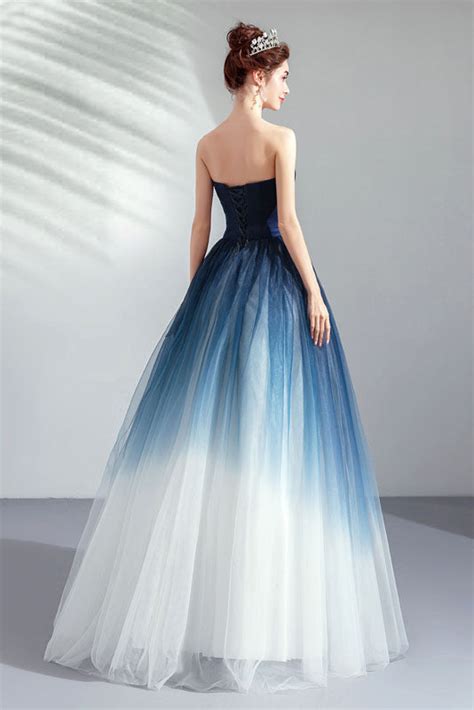 A line Blue Ombre Prom Dresses, Lace up Sweetheart Strapless Formal Dresses uk PW339 on sale ...