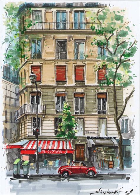 Paris street scene Drawing by Bogdan Shiptenko | Saatchi Art