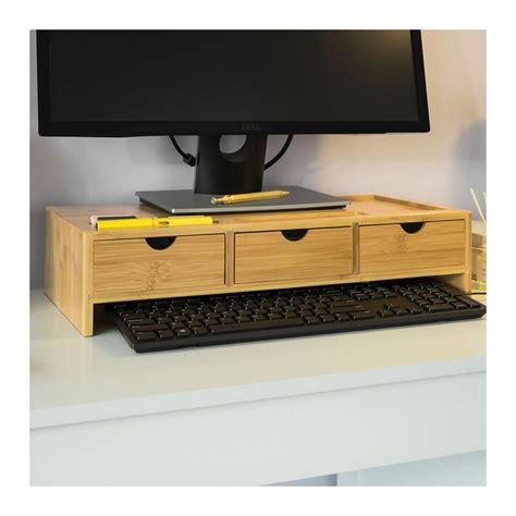 SoBuy Bamboo Monitor Stand Computer Screen Monitor Stand Monitor Riser ...