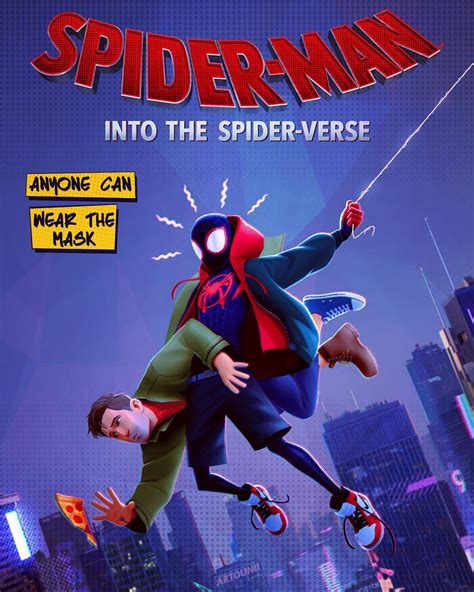 spider - man into the spider - verse movie poster with two people in mid air