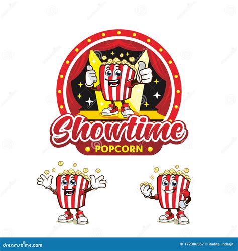 SHOWTIME POPCORN LOGO MASCOT DESIGN Stock Vector - Illustration of cute ...