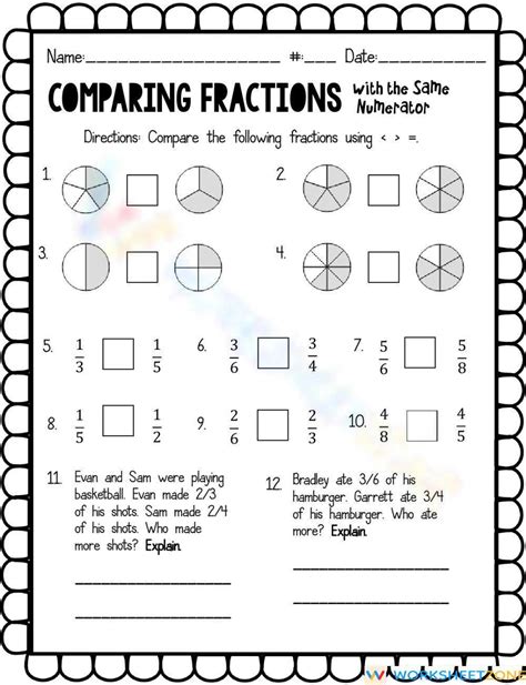 Comparing Fractions With Same Numerator Worksheet