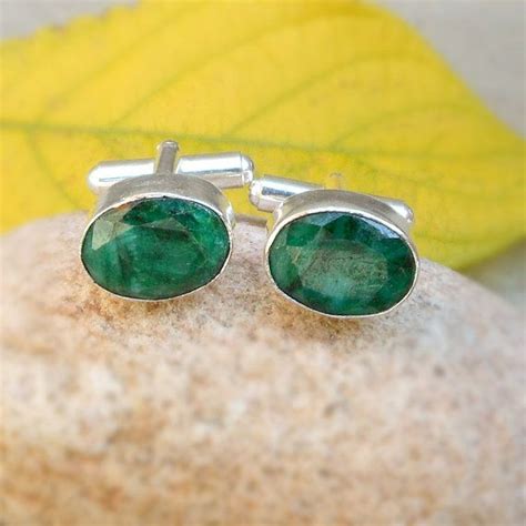 Emerald Cuff Link Green Emerald Faceted Cufflink 925 Sterling | Etsy ...