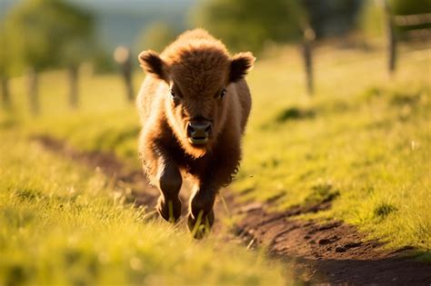 Premium AI Image | a baby bison walking down a dirt road