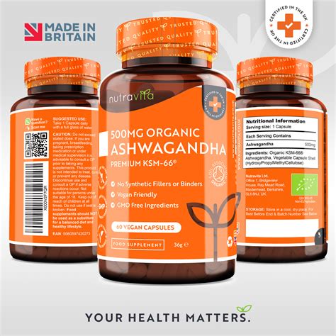 Organic Ashwagandha Herbal Supplement - Premium KSM 66 | 500mg per Cap – Nutravita