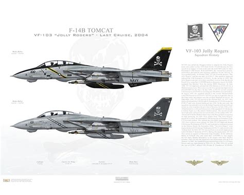 Aircraft profile print of F-14B Tomcat VF-103 Jolly Rogers AA100 ...