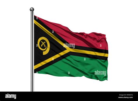 Flag of Vanuatu waving in the wind, isolated white background ...