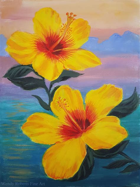 Easy Sunset Hibiscus Painting ClassWendy Roberts Fine Art