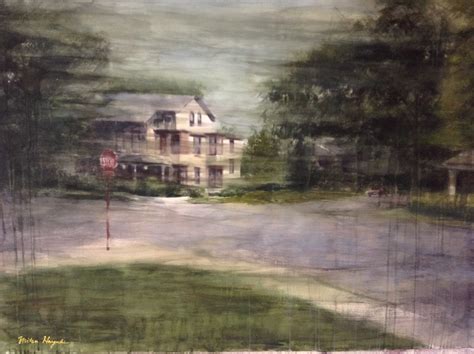 House at the Corner with a STOP Sign - Art of Mitsu Haraguchi