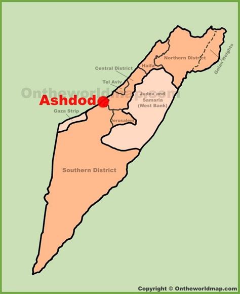 Ashdod location on the Israel Map Golan Heights, Central District, Gaza ...