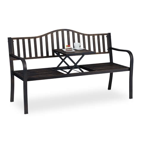 GARDEN BENCH WITH Folding Table Balcony Bench 3 Seater Patio Bench ...