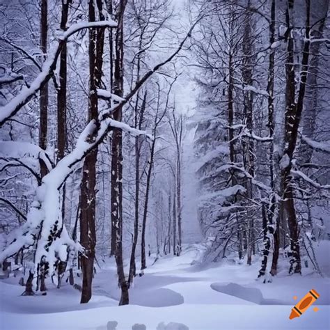 Snowy forest landscape on Craiyon