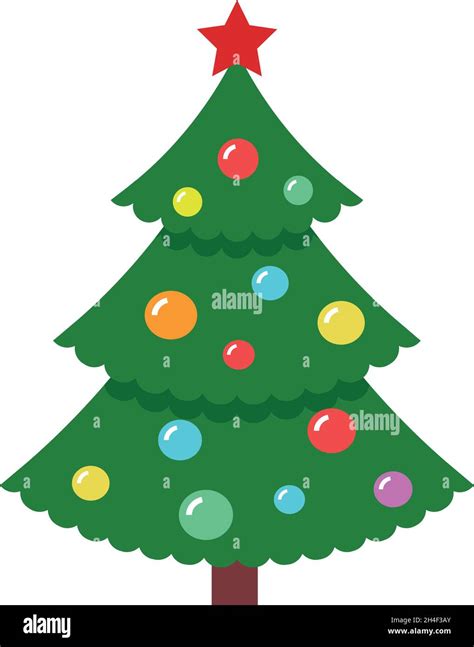 Christmas tree with glass balls and red star. Traditional holiday symbol Stock Vector Image ...