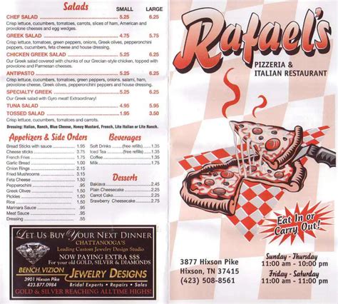 Rafael's Italian Restaurant Menu - Urbanspoon/Zomato