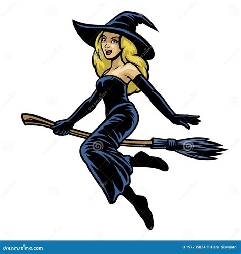 Cartoon Pretty Women Cosplay Lady Witch Riding Flying Broom Stock Vector - Illustration of girl ...