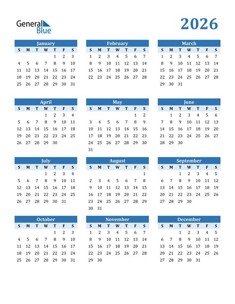 2026 Calendar (PDF, Word, Excel)