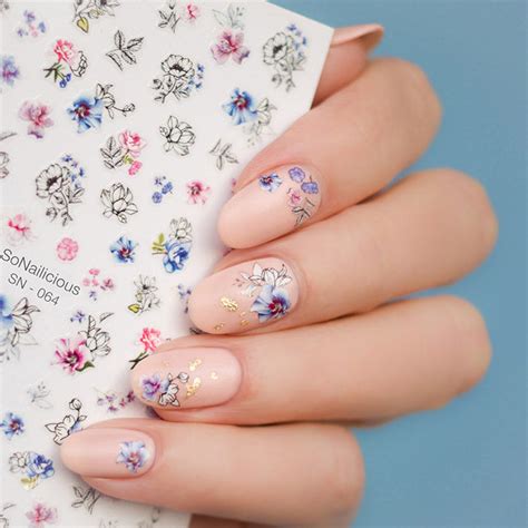 Watercolour Flower Nail Stickers - 064 XXL SoNailicious Stickers - SoNailicious Boutique