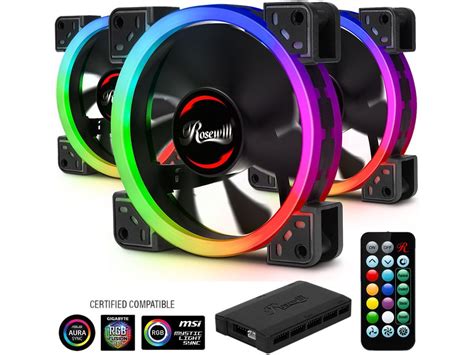 Rosewill RGBF-S12001 120mm Dual Ring Addressable RGB Case Fan Hub Set, True RGB LED Case Fans (3 ...