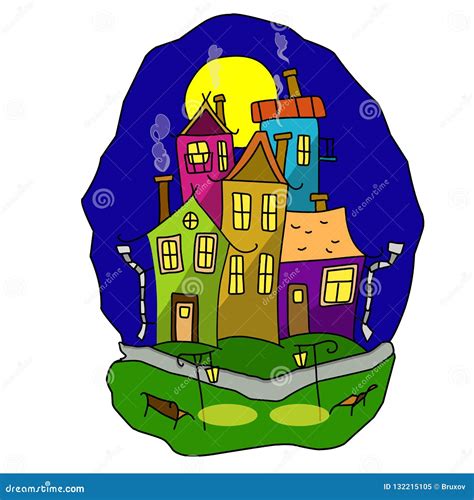 Stock Illustration Cartoon Night Town Stock Vector - Illustration of city, symbol: 132215105