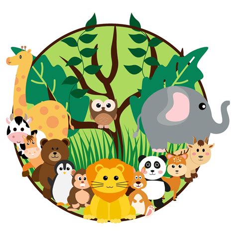 Vector Cute Jungle Animals in Cartoon Style, Wild Animal, Zoo Designs for Background, Baby ...