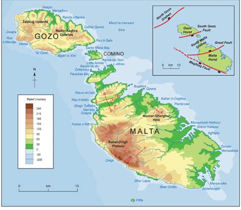 1 Main structural regions of the Maltese Islands (inset map) and the... | Download Scientific ...